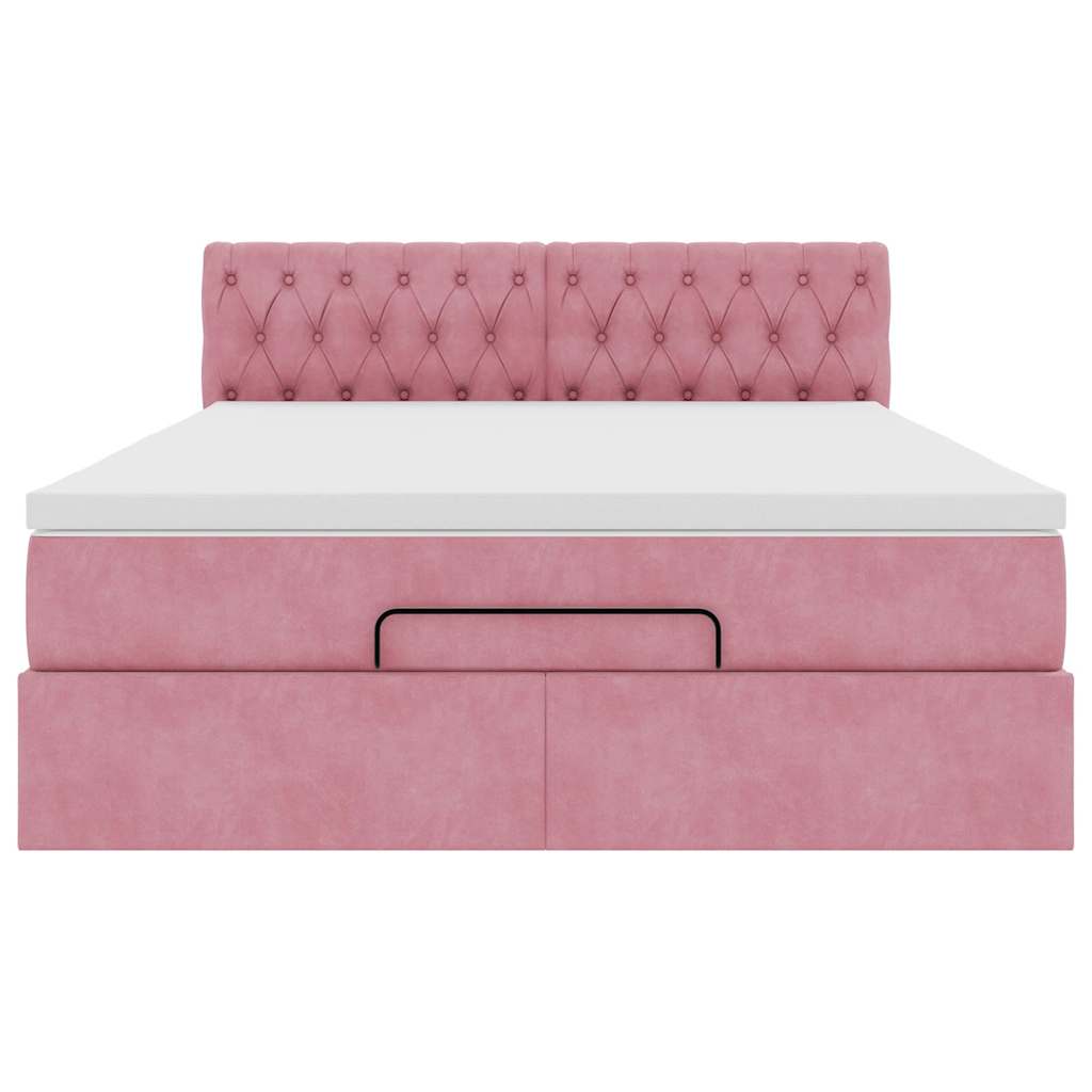 Ottoman sängram med madrass rosa 140x190 cm sammet