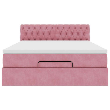 Ottoman sängram med madrass rosa 140x190 cm sammet