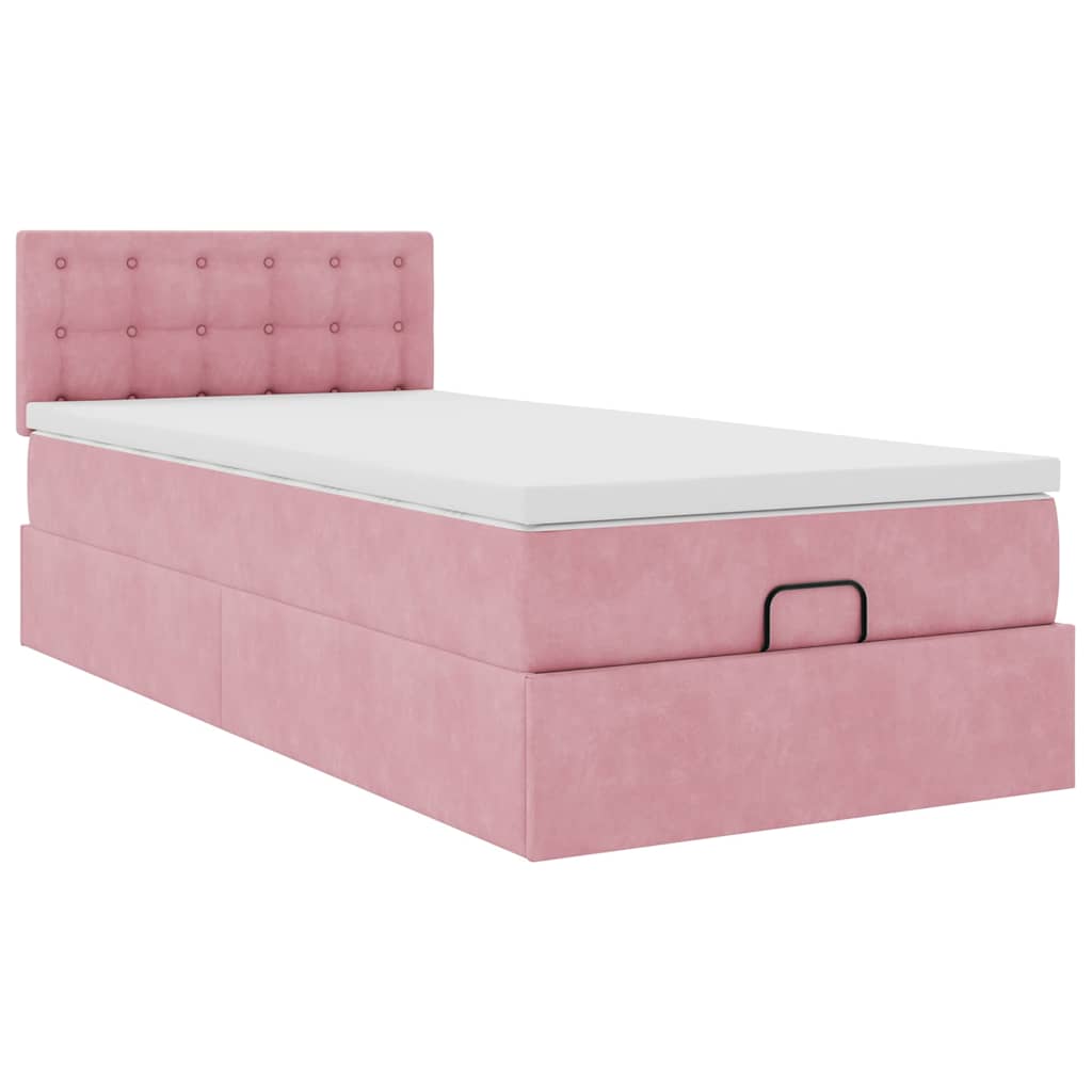 Ottoman sängram med madrass rosa 90x190 cm sammet