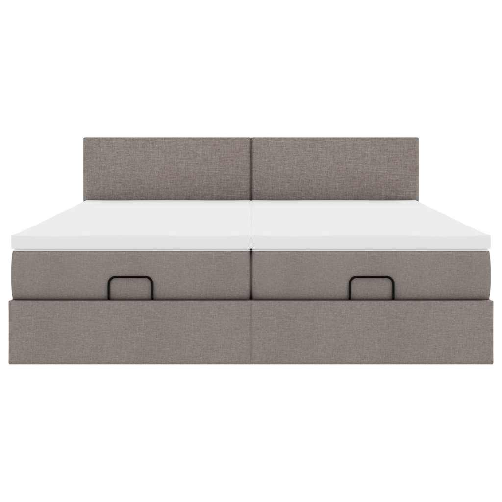 Ottoman sängram med madrasser taupe 200x200 cm tyg