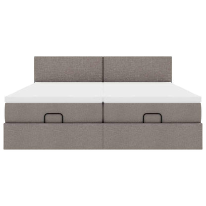 Ottoman sängram med madrasser taupe 200x200 cm tyg