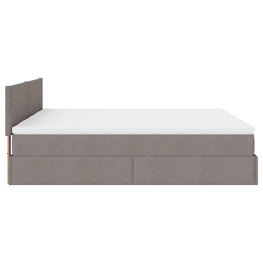 Ottoman sängram med madrasser taupe 200x200 cm tyg