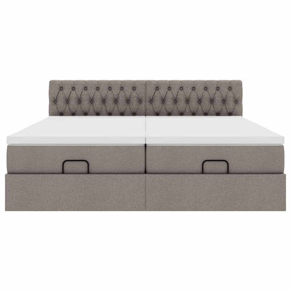 Ottoman sängram med madrasser taupe 200x200 cm tyg