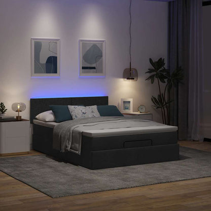 Ottoman säng med madrass och LED-lampor svart 140x190 cm tyg