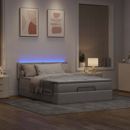 Ottoman säng med madrass och LED-lampor taupe 140x190 cm tyg