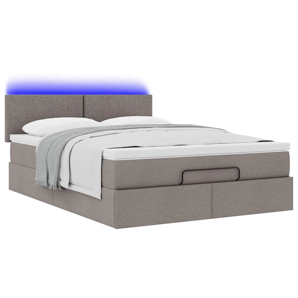 Ottoman säng med madrass och LED-lampor taupe 140x190 cm tyg