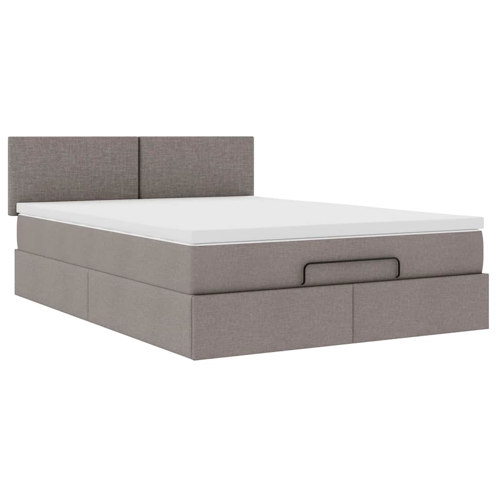 Ottoman säng med madrass och LED-lampor taupe 140x190 cm tyg