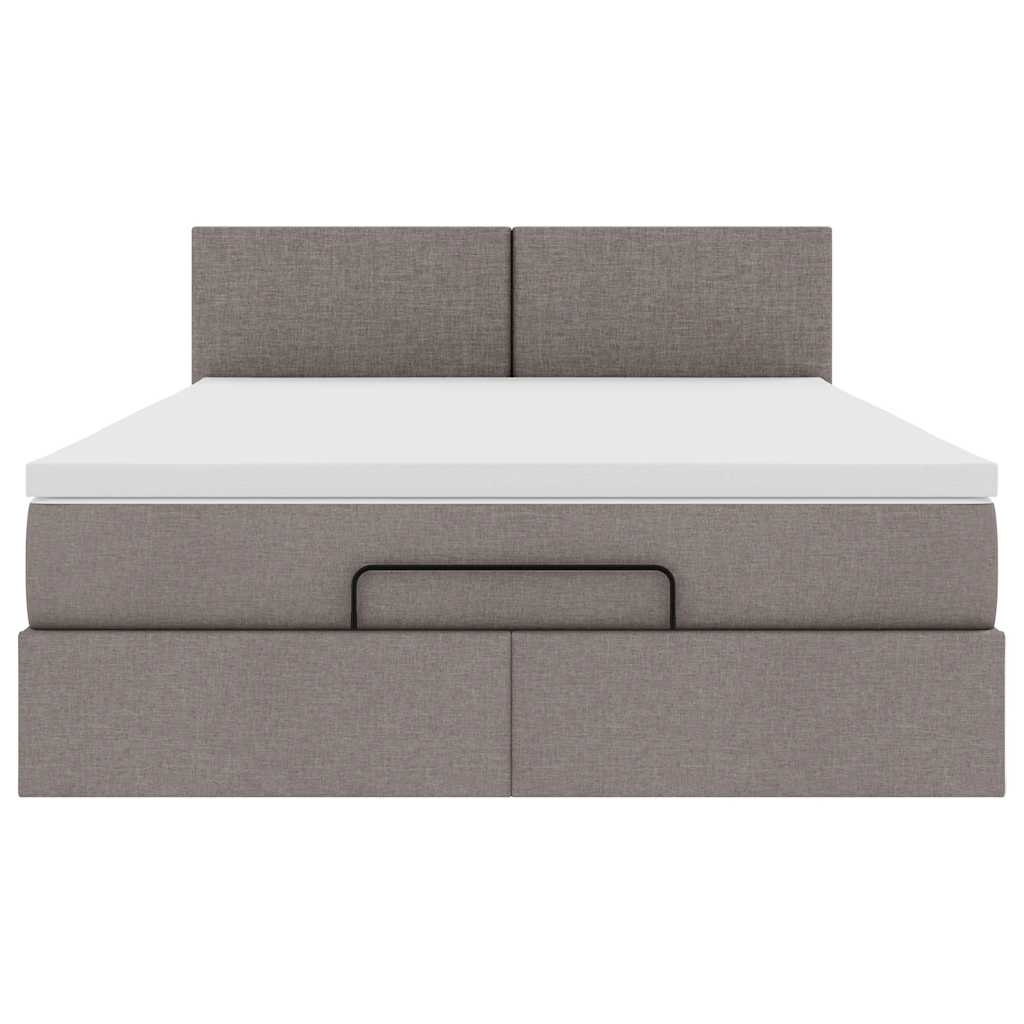 Ottoman säng med madrass och LED-lampor taupe 140x190 cm tyg