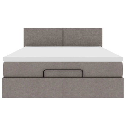 Ottoman säng med madrass och LED-lampor taupe 140x190 cm tyg