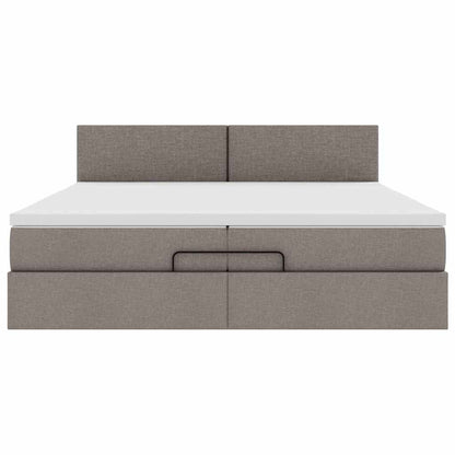 Ottoman sängram med madrasser taupe 200x200 cm tyg