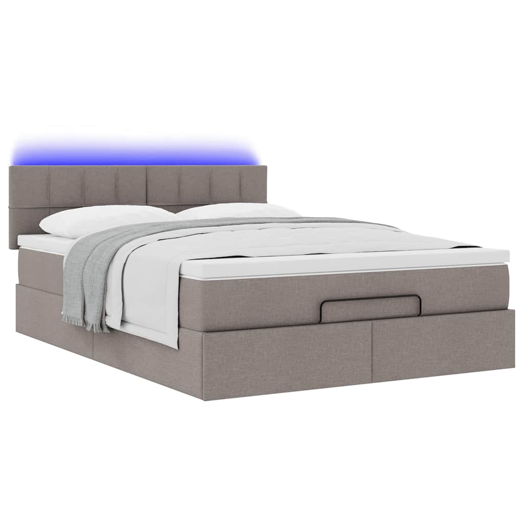 Ottoman säng med madrass och LED-lampor taupe 140x190 cm tyg