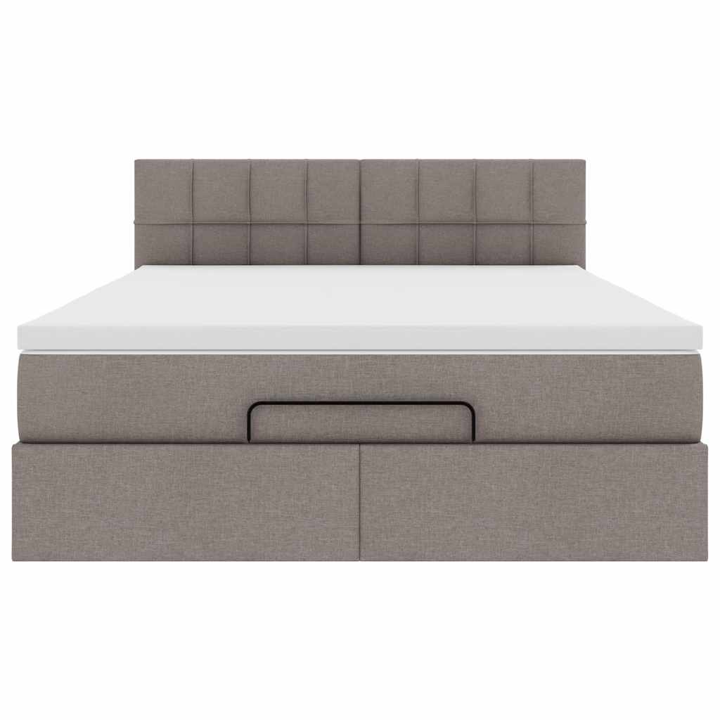 Ottoman säng med madrass och LED-lampor taupe 140x190 cm tyg