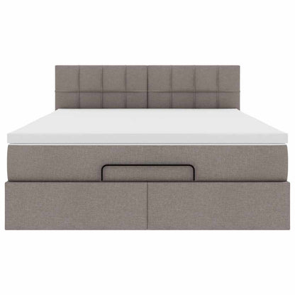 Ottoman säng med madrass och LED-lampor taupe 140x190 cm tyg