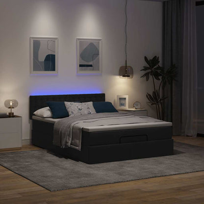 Ottoman säng med madrass och LED-lampor svart 140x190 cm tyg