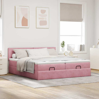 Ottoman sängram med madrasser rosa 160x200 cm sammet