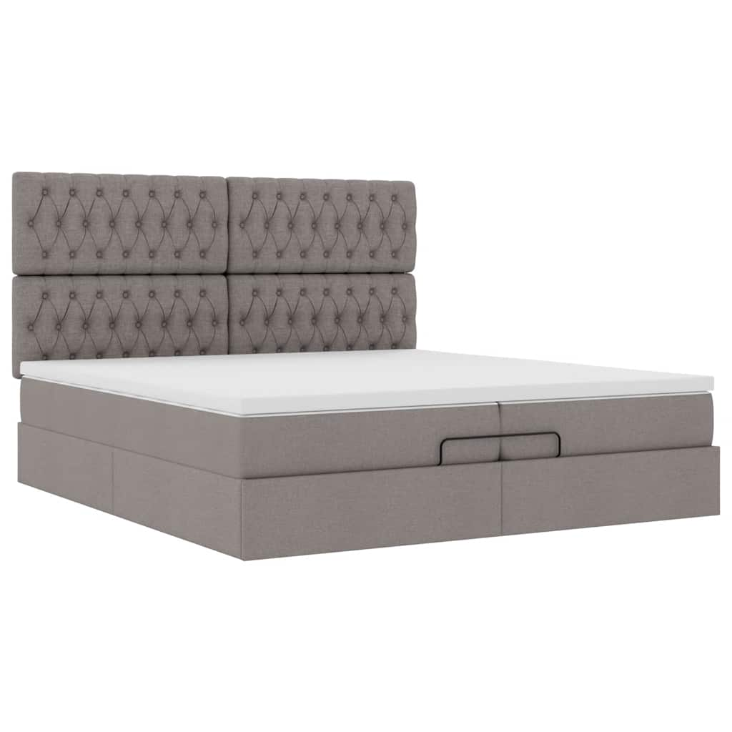 Ottoman sängram med madrasser taupe 200x200 cm tyg