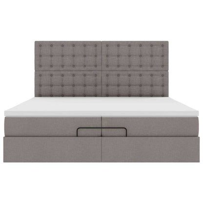 Ottoman sängram med madrasser taupe 200x200 cm tyg