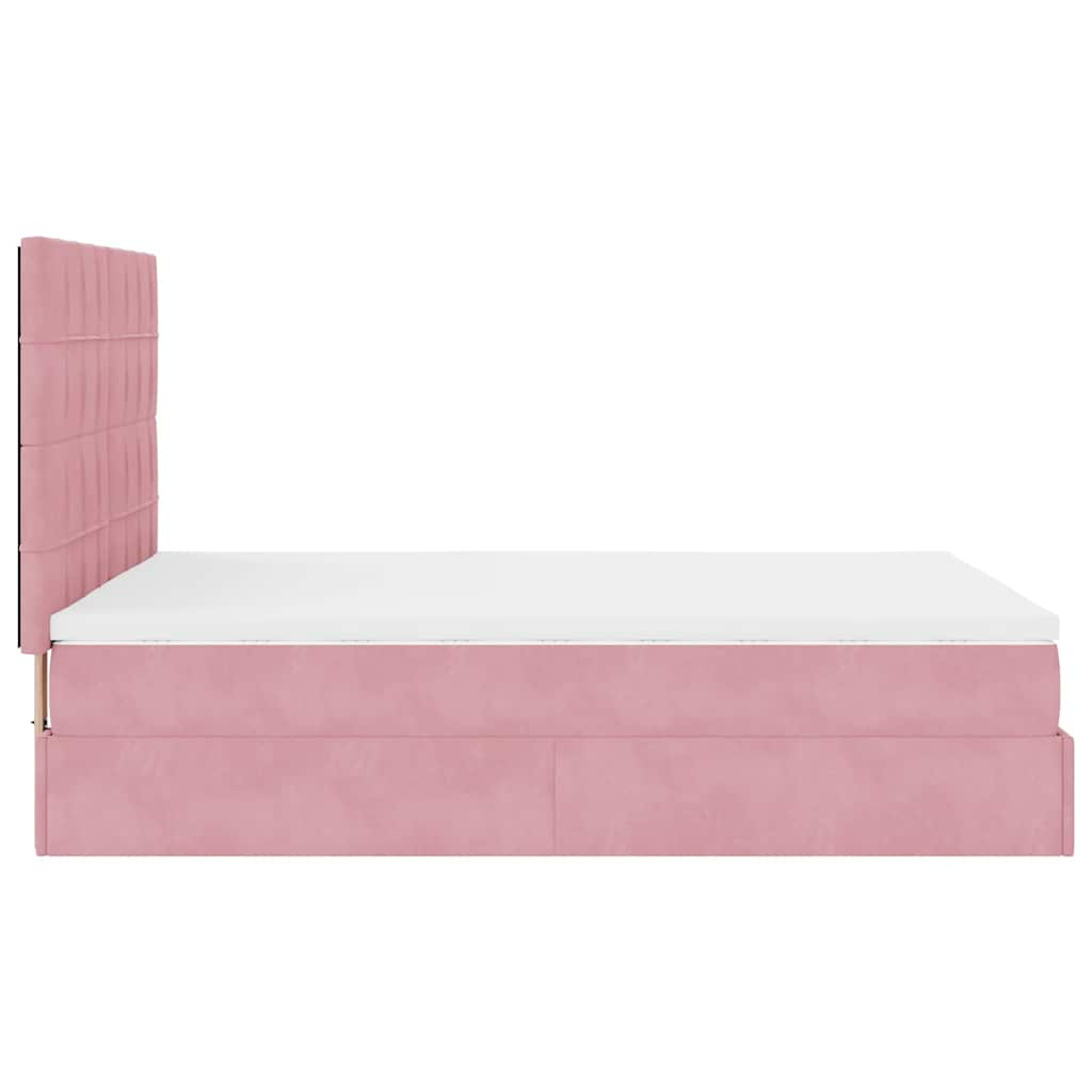 Ottoman sängram med madrasser rosa 140x190 cm sammet