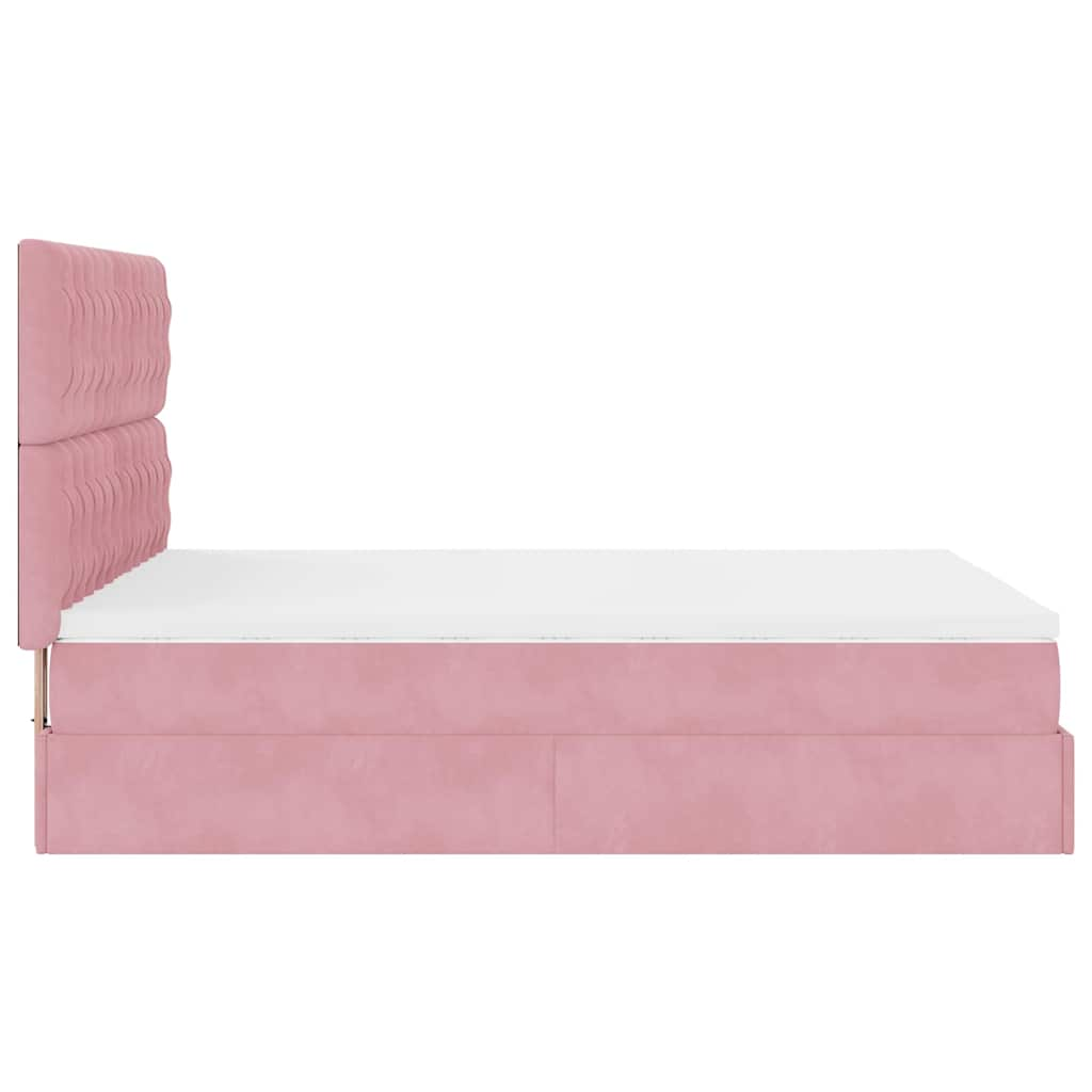 Ottoman sängram med madrasser rosa 140x190 cm sammet