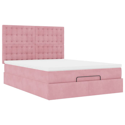 Ottoman sängram med madrasser rosa 140x190 cm sammet