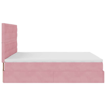 Ottoman sängram med madrasser rosa 200x200 cm sammet