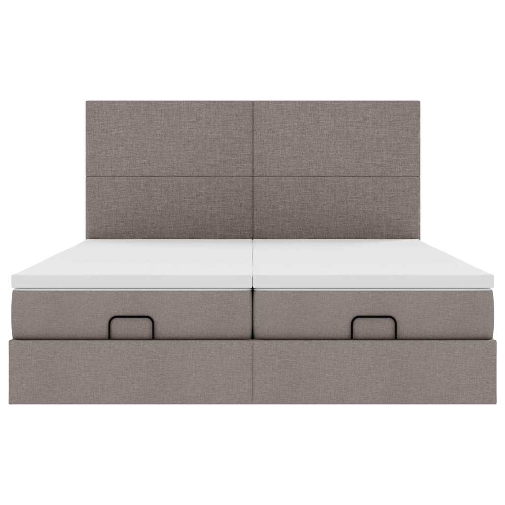 Ottoman sängram med madrasser taupe 200x200 cm tyg