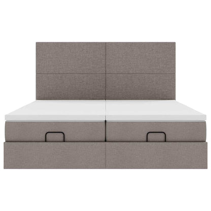 Ottoman sängram med madrasser taupe 200x200 cm tyg