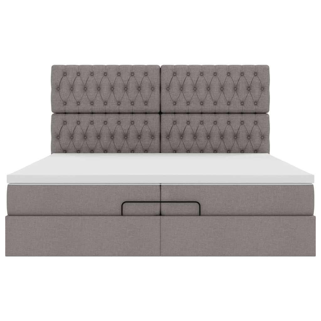 Ottoman sängram med madrasser taupe 200x200 cm tyg