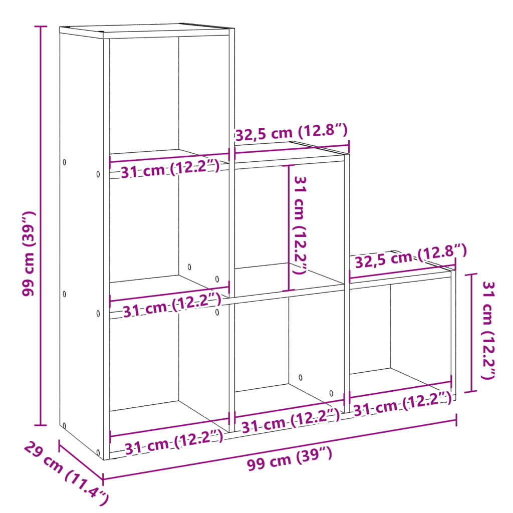 Bokhylla/Rumsavdelare 3 hyllplan vit 99x29x99cm konstruerat trä