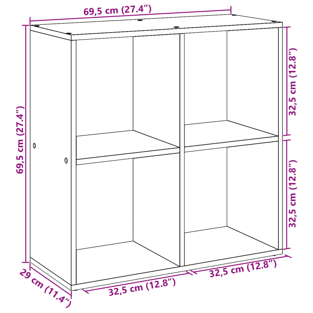 Bokhylla/Rumsavdelare brun ek 69,5x29x69,5 cm konstruerat trä