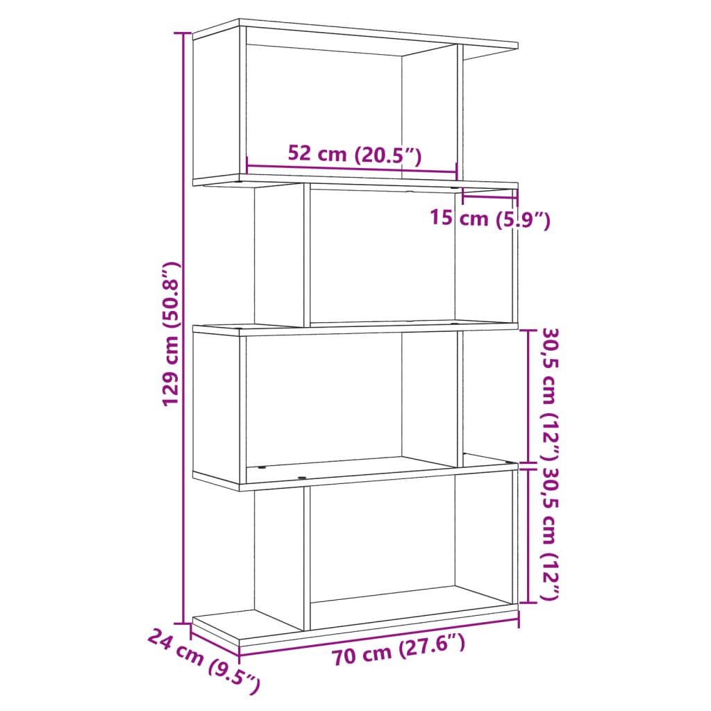 Bokhylla/Rumsavdelare 4 hyllor vit 70x24x129 cm konstruerat trä