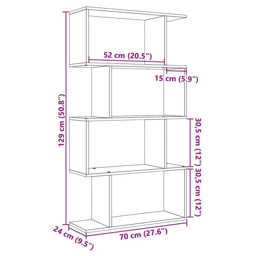 Bokhylla/Rumsavdelare 4 hyllor 70x24x129 cm konstruerat trä