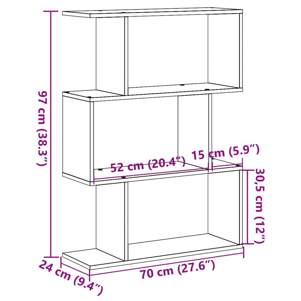 Bokhylla/Rumsavdelare 3 hyllor vit 70x24x97 cm konstruerat trä