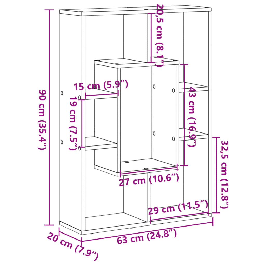 Bokhylla sonoma-ek 63x20x90 cm konstruerat trä