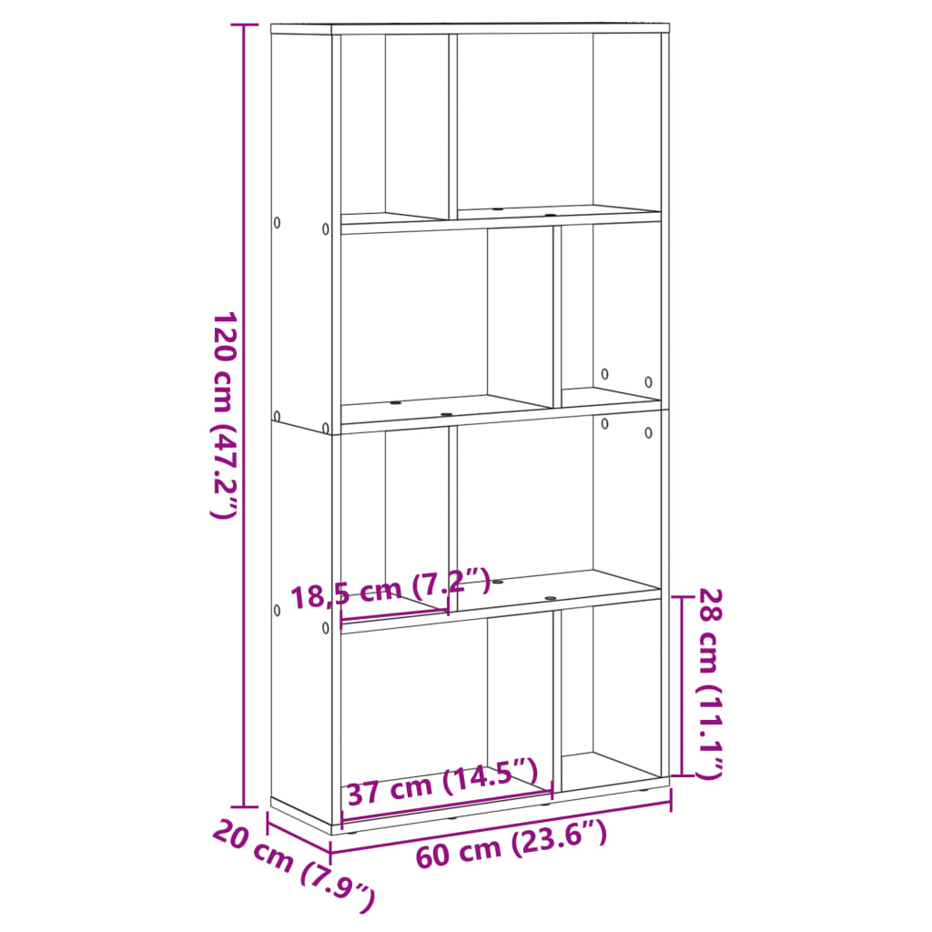 Bokhylla sonoma-ek 60x20x120 cm konstruerat trä