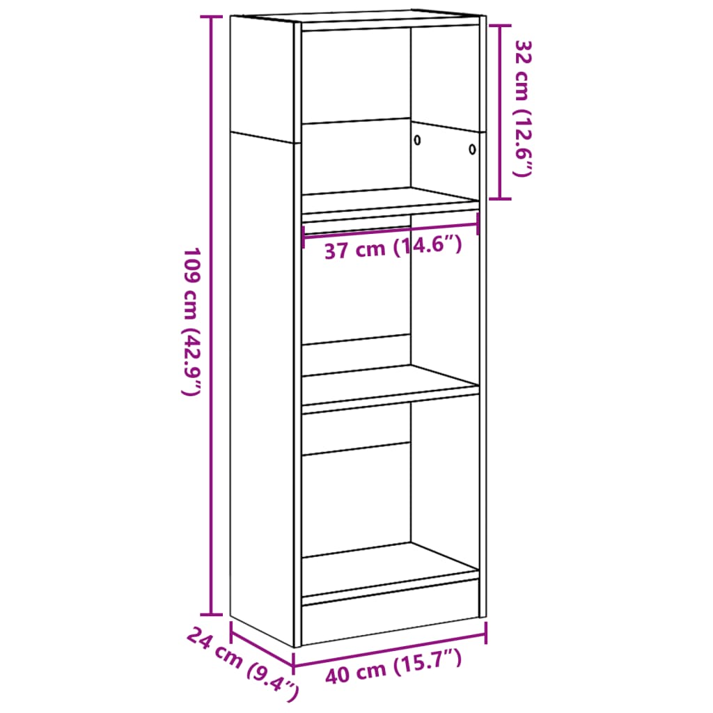 Bokhylla sonoma-ek 40x24x109 cm konstruerat trä