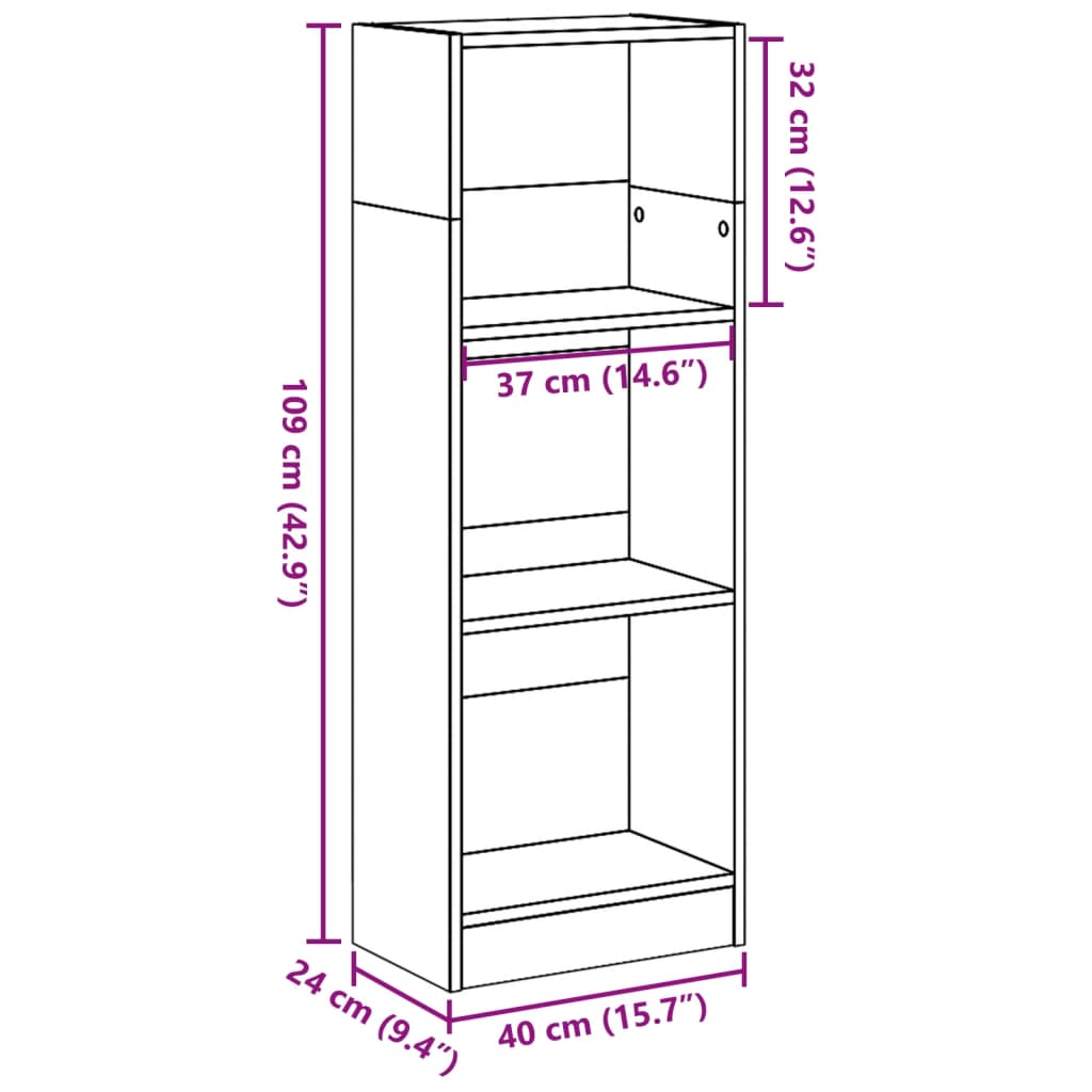 Bokhylla rökfärgad ek 40x24x109 cm konstruerat trä