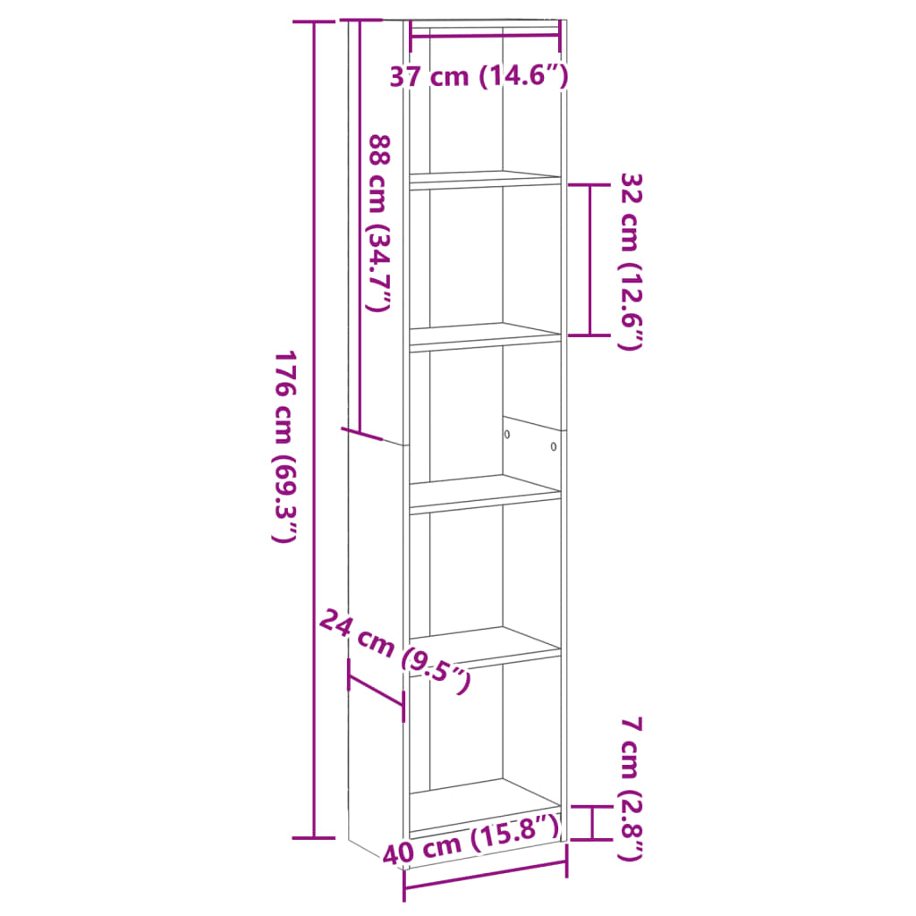 Bokhylla vit 40x24x176 cm konstruerat trä