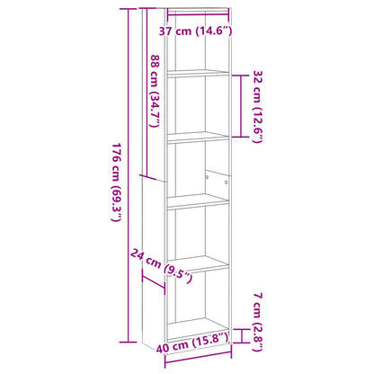 Bokhylla vit 40x24x176 cm konstruerat trä