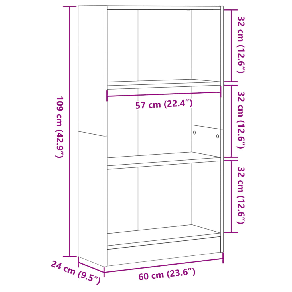 Bokhylla svart 60x24x109 cm konstruerat trä