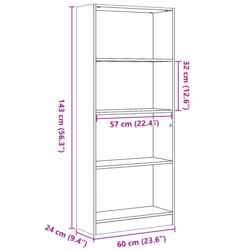 Bokhylla vit 60x24x143 cm konstruerat trä