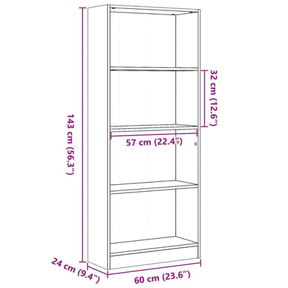 Bokhylla sonoma-ek 60x24x143 cm konstruerat trä