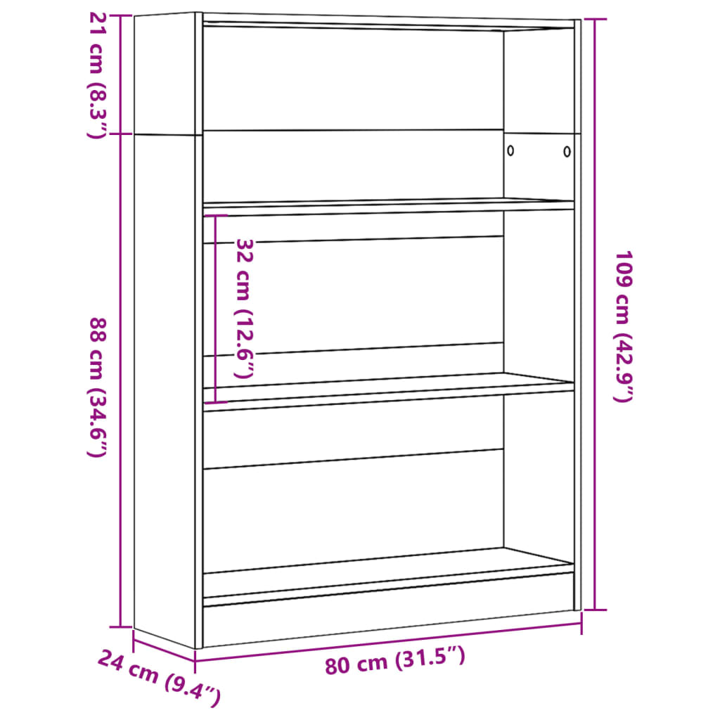 Bokhylla sonoma-ek 80x24x109 cm konstruerat trä