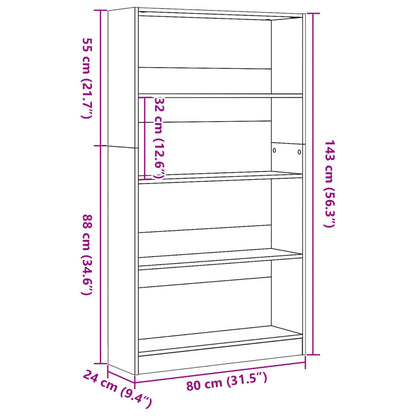 Bokhylla sonoma-ek 80x24x143 cm konstruerat trä