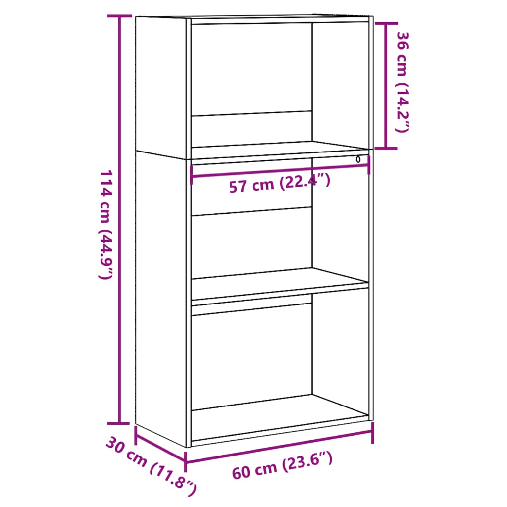 Bokhylla vit 60x30x114 cm konstruerat trä