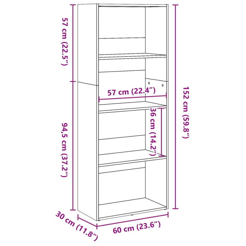 Bokhylla vit 60x30x152 cm konstruerat trä