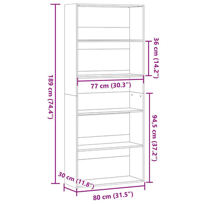 Bokhylla sonoma-ek 80x30x189 cm konstruerat trä