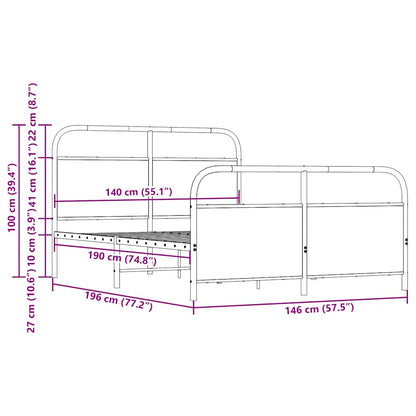Sängram utan madrass metall rökfärgad ek 140x190 cm