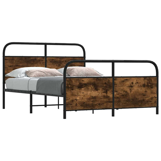Sängram utan madrass metall rökfärgad ek 140x190 cm