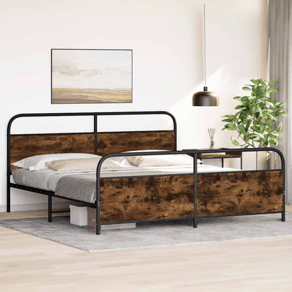 Sängram utan madrass metall rökfärgad ek 180x200 cm